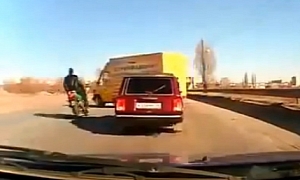Mindless Rider Crashes Hard into Truck