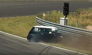 MINI Nearly Crashes while Chasing BMW on Track Day, Stops Inches from Barrier