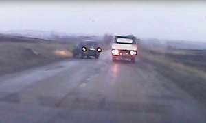 Minivan Trying to Overtake Light Truck Goes to Infinity and Beyond