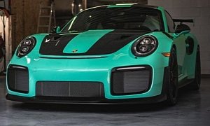 Mint Green Porsche 911 GT2 RS with Racing Yellow Cabin Details Looks Explosive