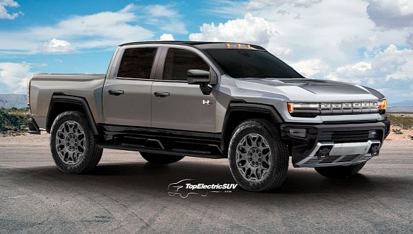 GMC Hummer EV mid-size truck rendering by TopElectricSUV.com
