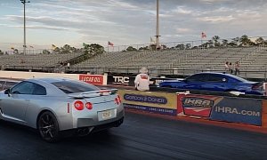Modded Nissan GT-R Drag Races Modded Hellcat, The Struggle Is Severe