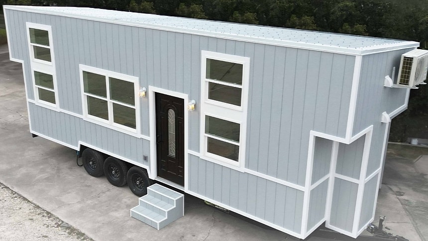 The three-bedroom tiny by Casarella is a practical home with a modern layout