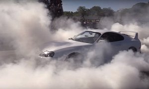Monster Toyota Supra Burnout Engulfs the Drag Strip, Crowd High on Tire Smoke