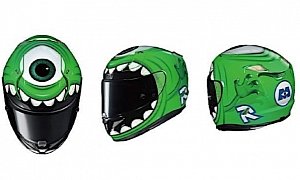 Monsters, Inc. Themed Motorcycle Helmet Keeps an Eye Out for Danger