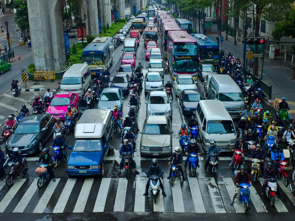 Lane splitting is illegal in many countries but it allows a more fluent traffic