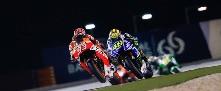 Nighttime MotoGP racing in Qatar