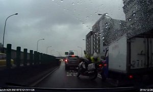 Motorcycle Cop Rear-Ended by Truck in Taiwan Is Downright Scary