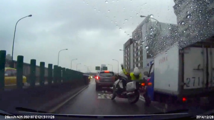 Motorcycle Cop rear-ended in Taiwan