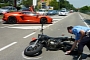 Motorcycle Crashes into Lamborghini Aventador in Italy