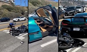Motorcycle Crashes Into Rimac Nevera in California, Aftermath Video Is Cringey