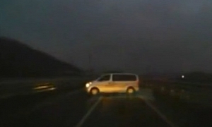 MPV Falls off the Highway in South Korea