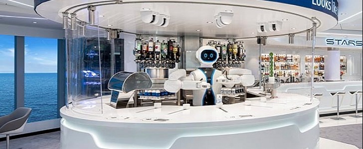 MSC Virtuosa features a futuristic bar attended by the first robot bartender at sea