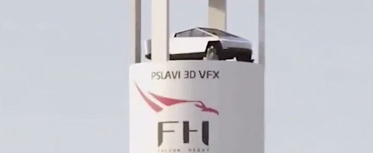 Tesla Cybertruck flying to space on Falcon Heavy