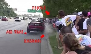 Mustang GT Burnout Turns into Crash, People Nearly Hit