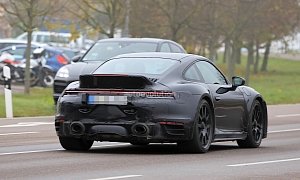 Mystery Porsche 911 Turbo S (992) “Ducktail” Prototype Shows More Skin