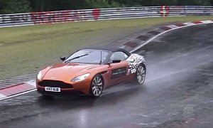 Naked 2018 Aston Martin DB11 Volante Tries to Play Nice on Wet Nurburgring