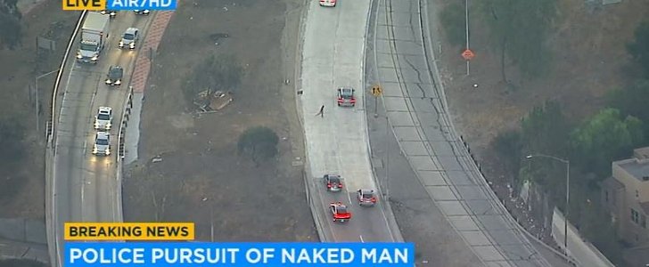 Naked man runs from the police on foot, after abandoning stolen truck