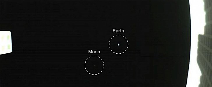 Earth and Moon dancing in space in CubeSat photo