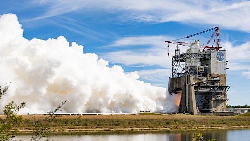 NASA hot fires the Artemis V RS-25 engines