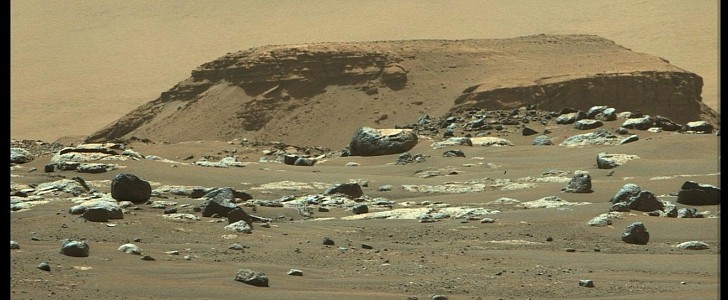 Taken by Perseverance’s Mastcam-Z instrument, the image shows one remnant of the fan-shaped deposit of sediments inside Mars’ Jezero Crater