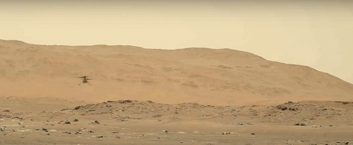 NASA’s Ingenuity performing its fourth flight on Mars as captured by Perseverance