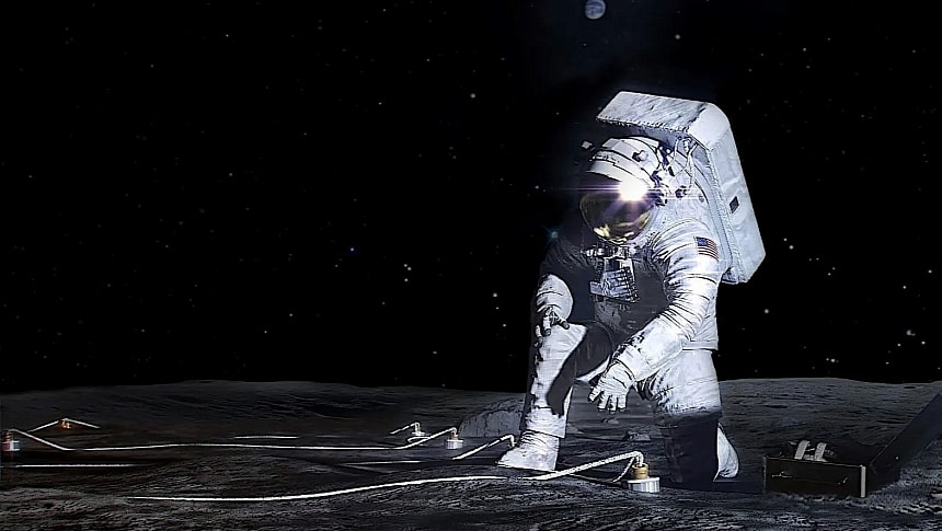Rendering of Artemis astronaut on the Moon