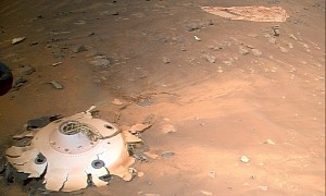 NASA's Ingenuity Helicopter Finds Perseverance's Dusty Landing Gear on Mars