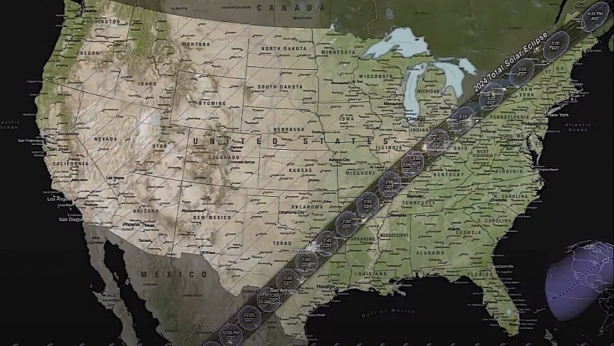 Path of totality for the 2024 Great North American Eclipse