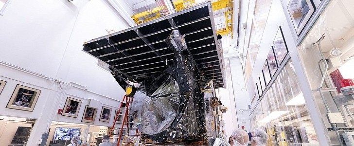 NASA’s Psyche spacecraft seen on its way to the vacuum chamber