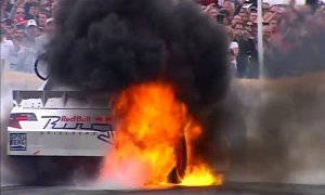 NASCAR Toyota Camry Does Burnout with Fire at Goodwood FoS
