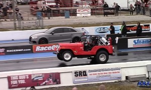 Nasty 1977 Jeep CJ-5 Drags Hellcats, Civics, RS 3, GT500, It's Truly a Twisted Sight