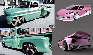 Nasty, Minty Chevy C10 Stepside on 28s and Pink, Widebody C8 Are CGI Power Rangers