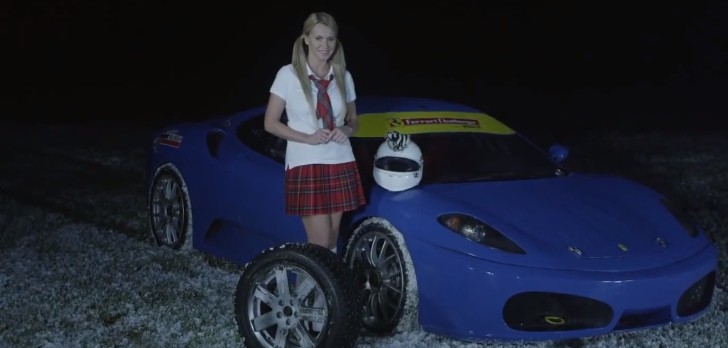Natalia Freidina Hoons a Ferrari in Schoolgirl Costume