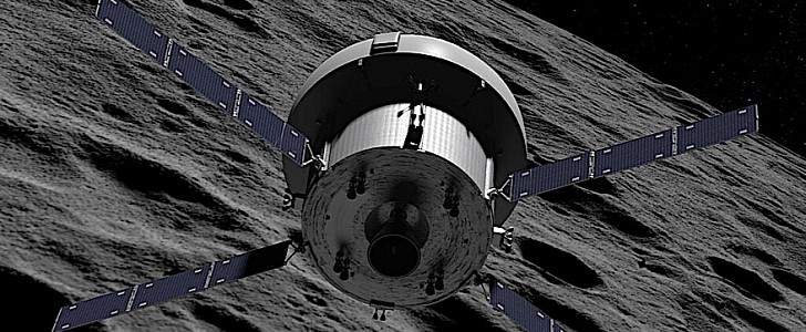 Rendering of Orion capsule around the Moon