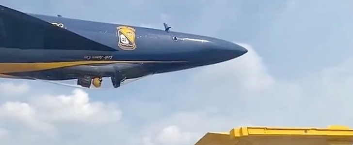 U.S Navy Blue Angels close up view of aerial stunt