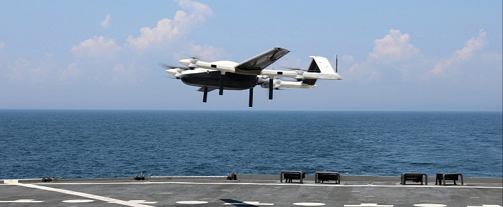A U.S. Navy drone was used to deliver supplies at sea, during summer trials