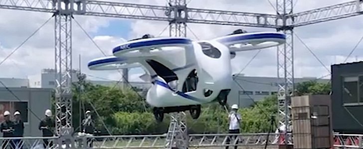 NEC flying car taking off in Japan 