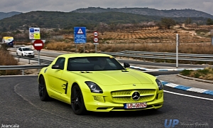 Neon Yellow SLS AMG E-Cell Spotted