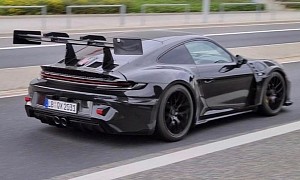 New 992 Porsche 911 GT3 RS Spotted, Shows Massive Swan Neck Wing