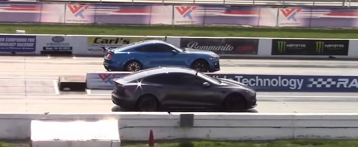 Tesla Model S Plaid roll races with 2020 Ford Mustang Shelby GT500 at MITM Elite