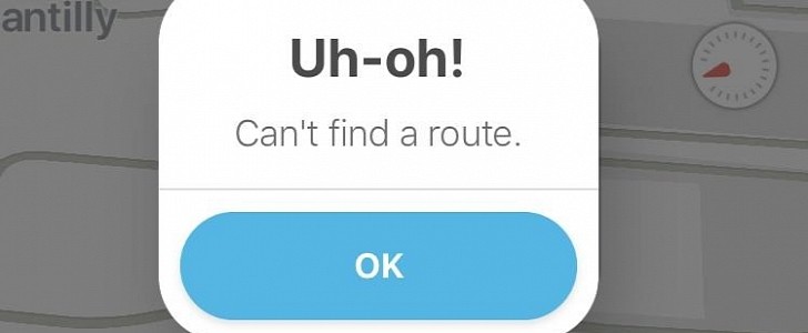 Waze sometimes fails to find a route due to GPS issues