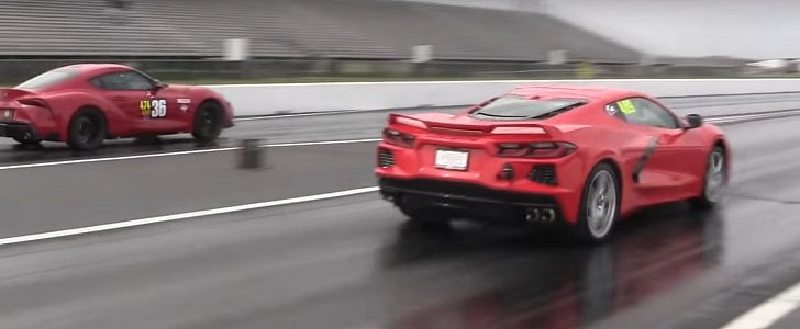 New C8 Corvette Drag Races a Toyota Supra for Fun