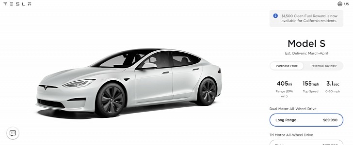 2021 Tesla Model S U.S. configurator page on August 7,2021
