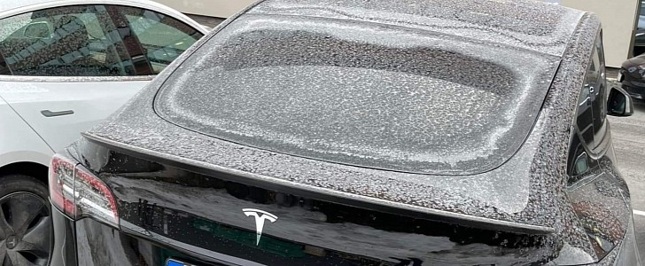 Tesla in the rain