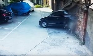New Driver Smashes Into 3 Parked Cars, Brick Wall in Failed Attempt at Parking