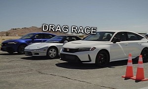 New Honda Civic Type R and Acura Integra Type S Drag Race Old Acura NSX, It's a Dead Heat