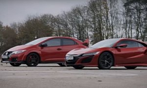 New Honda NSX Drag Races Civic Type R with 5s Head Start, a Big Mistake