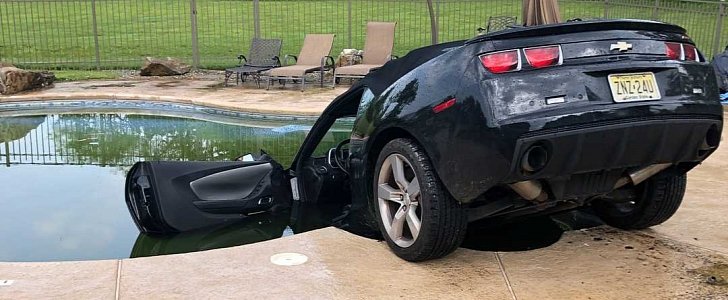Chevy Camaro takes a dive in strange crash in New Jersey
