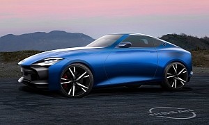 New Nissan 400Z Sports Car Imagined With GT-R50 Front Bumper, Bayside Blue Paint